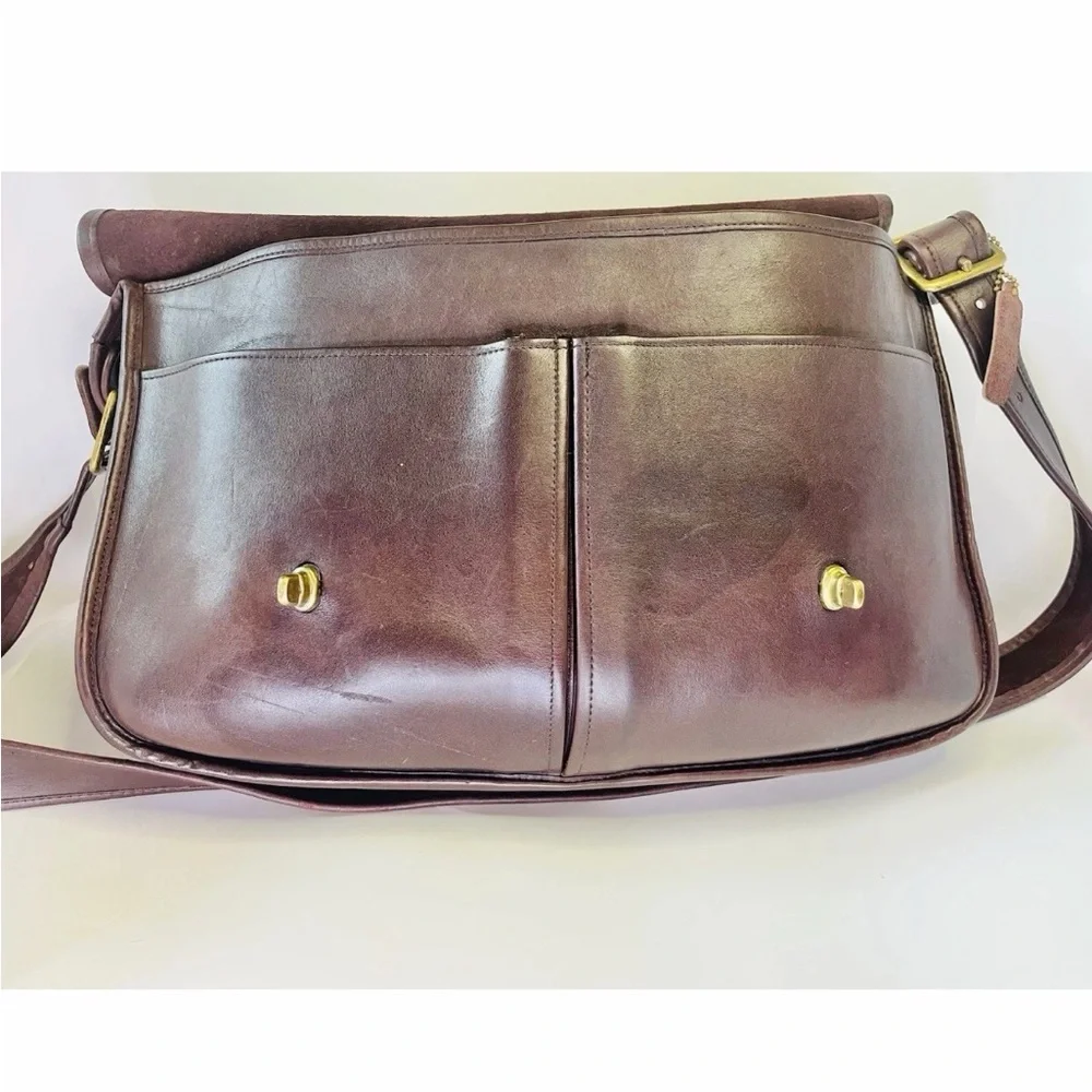 Vintage Coach Carrier NYC Bag Purse USA Burgundy leather 80s Musette Crossbody - Picture 12 of 15